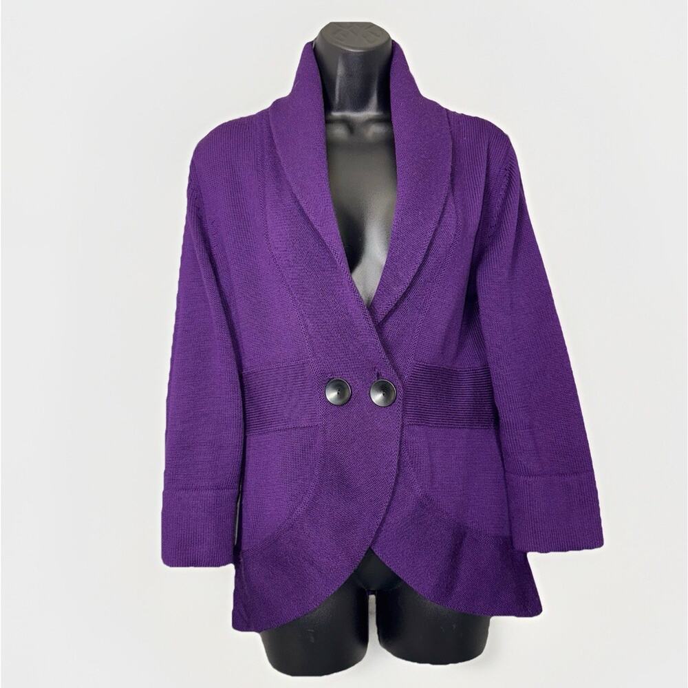 VTG Banana Republic Y2K Sz Medium Fine‎ Merino Wool Plum Purple Cardigan Jacket